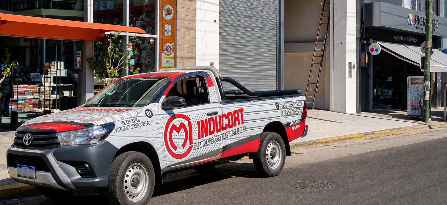 Camioneta de service técnico Inducort en la vía pública